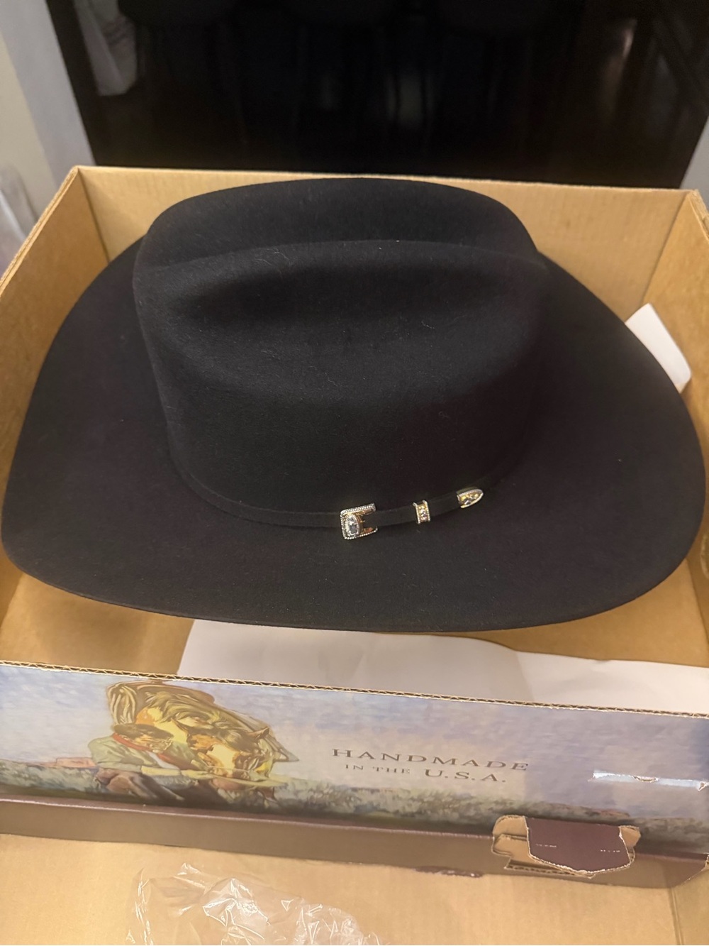 Stetson Black Felt Western Hat with Silver Buckle Accent